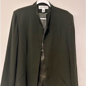 Womens Jones New York 100% Wool Long Line  olive green Jacket Blazer Size 14